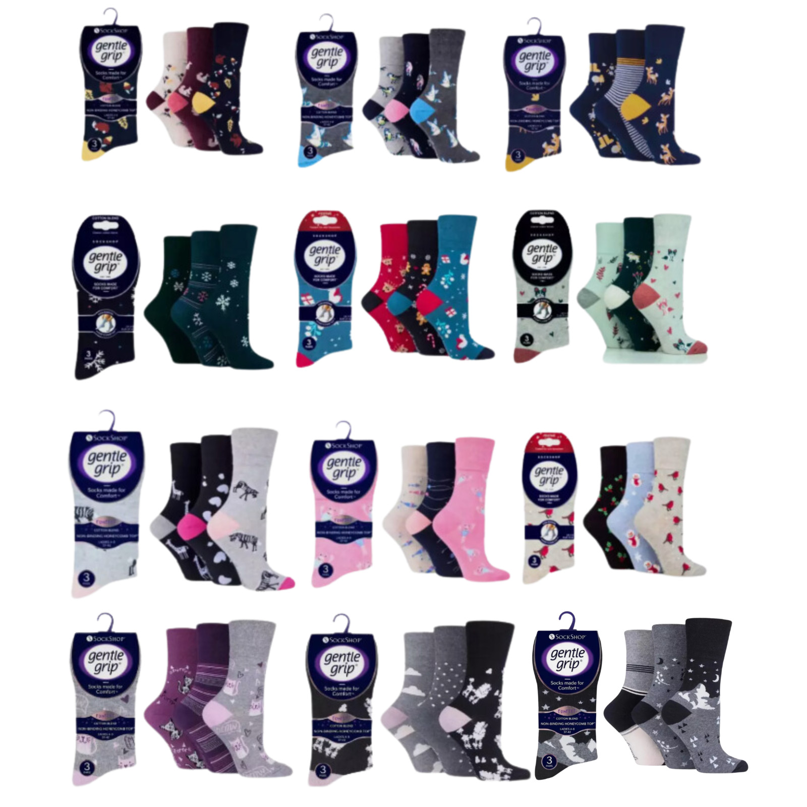 Damas 3 pares de calcetines sueltos con agarre suave y panal Reino Unido 4-8 Reino Unido