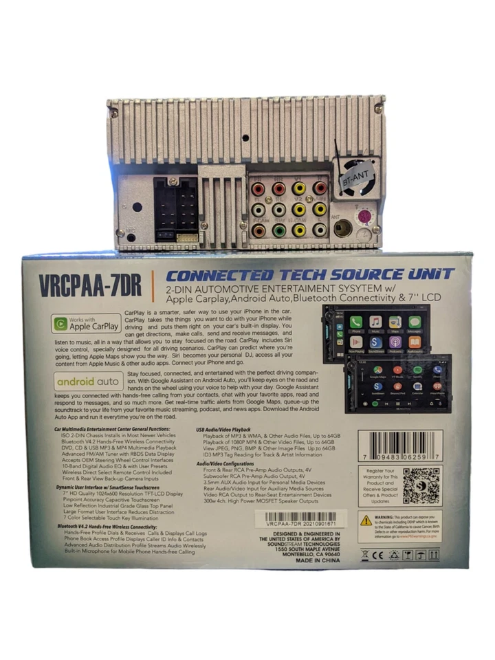 SOUNDSTREAM VRCPAA-7DR 7 INCH APPLE CARPLAY DOUBLE DIN, ANDROID AUTO CAR STEREO - Image 4 of 4