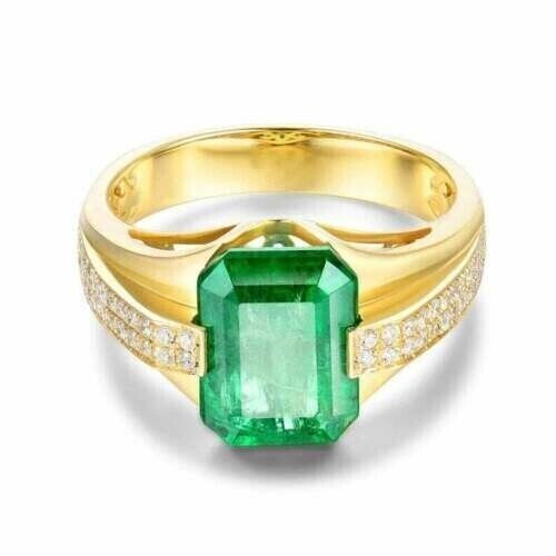 3 Ct Emerald Lab Created Green Emerald Men's Wedding Ring 14k Yellow Gold Plated - Bild 4 von 6