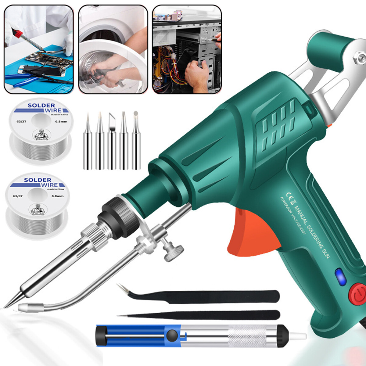 Saker Soldering Iron Kit 60W 110V Corded Electric Welding Gun With