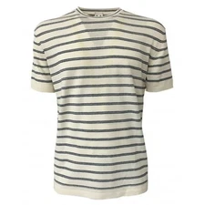 Molo Eleven Men's Short Sleeve Ivory Blue Striped Shirt Mod Rodriguez