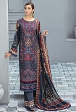 elegant embroidered navy blue stitched shalwar khameez with silk dupatta
