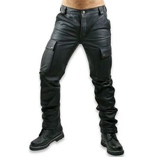 Men's black lambskin leather cargo pants: casual, stylish, perfect for parties