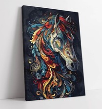 COOL MULTI COLOUR ABSTRACT HORSE DEEP FRAMED CANVAS WALL ART PICTURE PRINT