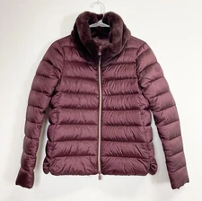 Save The Duck Coat Womens Small Mei Puffer Jacket Burgundy Faux Fur NWOT NEW