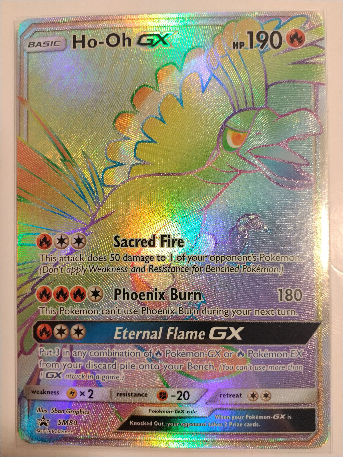 Pokemon TCG Ho-Oh GX SM80 Shining Legends Rainbow Rare Promo NM