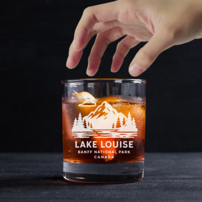 Custom Engraved Lake Louise Banff National Park Whiskey Glass   11 oz Standard