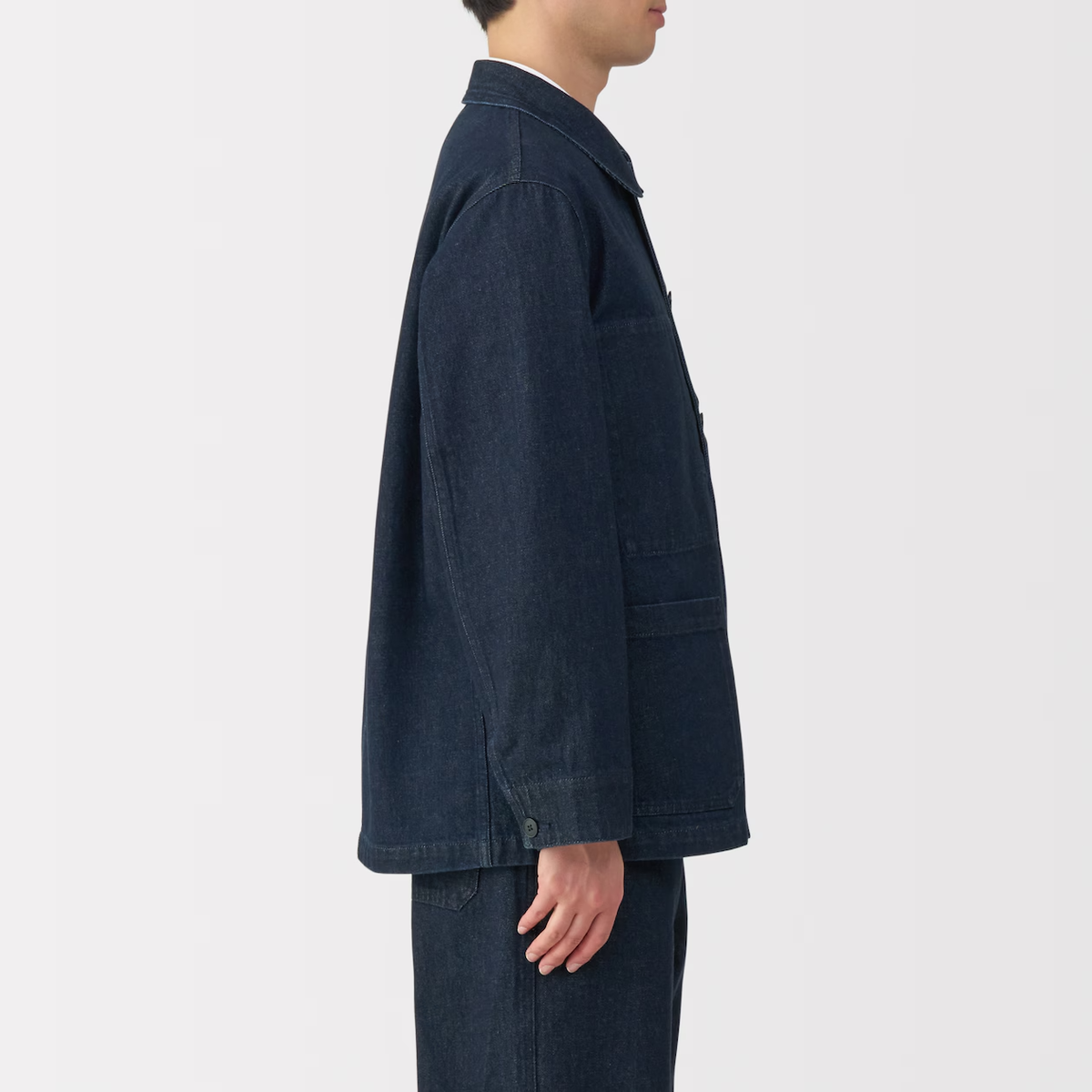 MUJI Mens Organic Cotton Kapok Denim Coverall Jacket Dark MUJI Mens Organic Cotton Kapok Denim Coverall Jacket Dark