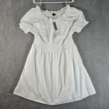 J Crew Dress XL White Smocked Puff-Sleeve Cotton Poplin Pockets A-Line AY883 NWT