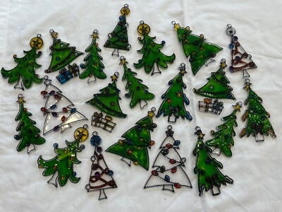 Vtg Lot Plastic Stained Glass Style TREES Christmas Ornaments Suncatchers