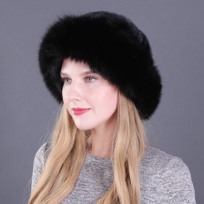 Women Whole Full Real Mink Fur Hats Beanies Warm Fox Fur Bucket Adjustable Caps