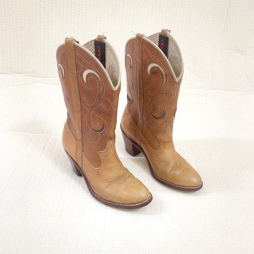 DINGO Women’s Western Cowgirl Leather Boots Size 6.5M Camel Brown Pull Up Style - Picture 3 of 11