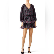 LoveShackFancy Black Floral Popover Dress Size XS $325