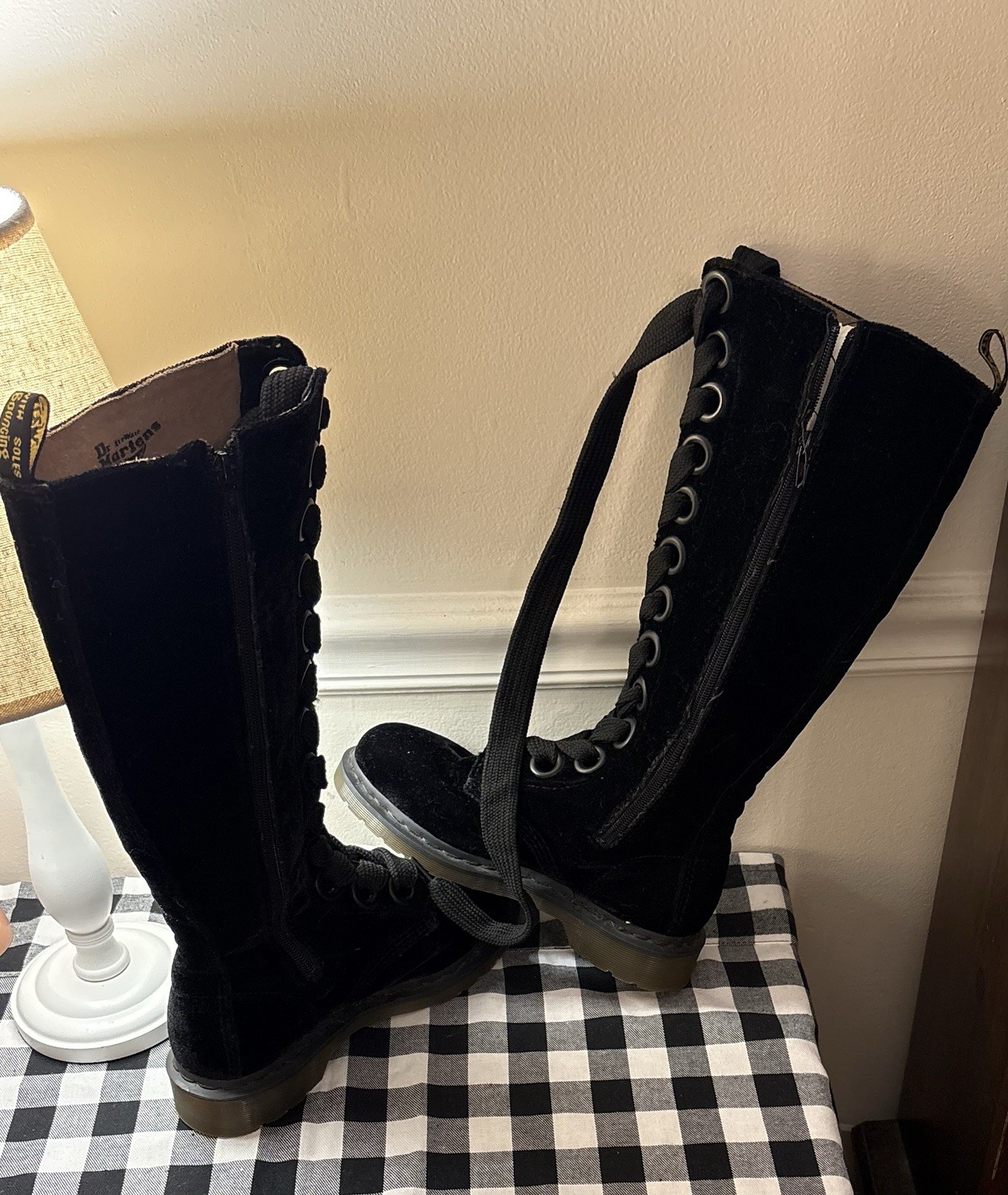 Dr Martens Black Velvet Knee High Tall Boots 90’s RARE Womens Size 7/Mens Size 6 image 5