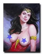 Wonder Woman arte fantasy pinup fumetto originale dipinto olio carta 16x12 Timar