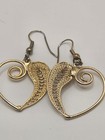 Vintage Gold Tone Open Heart Filigree Dangle Drop Earrings Swirl Scroll Boho — photo 5