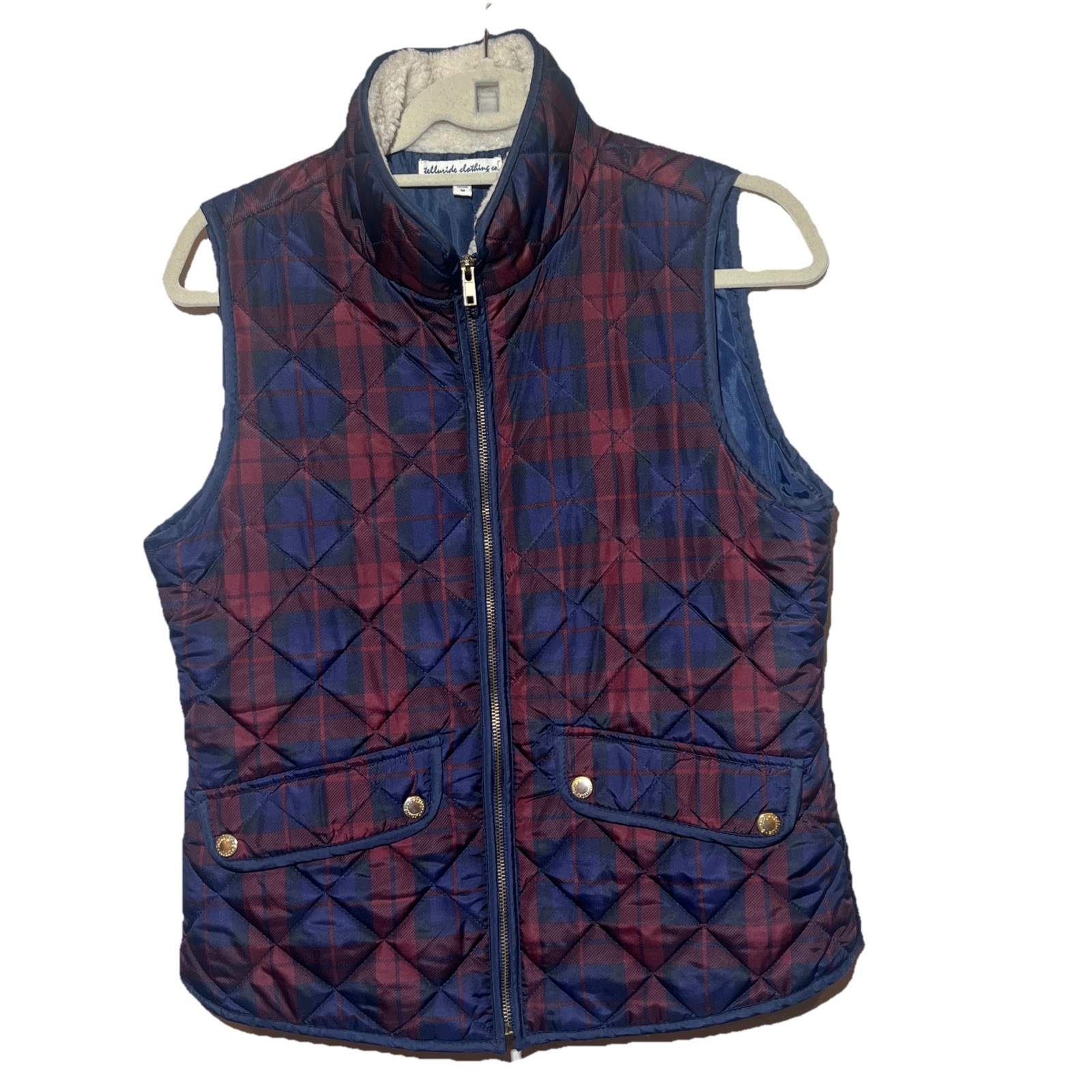 Telluride Clothing Co. Puffer Vest Women M Quilted Full Zip Pockets Plaid EUC