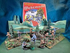 Gefecht/Hintergrund m. Elastolin-Soldaten Franzosen+Engländer+Stellungen/Katalog