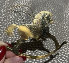 Gold Tone Christmas Rocking Horse Ornament Vintage