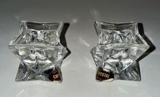 Vintage 24% Leaded Crystal Taper Candle Holders Double Star Made In USA