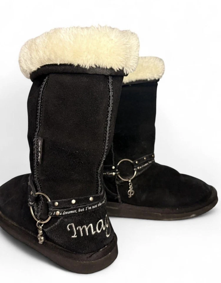 Vintage 1990s Lyric Culture John Lennon Imagine Music Faux Suede Boots W O-Ring - Image 2 of 4