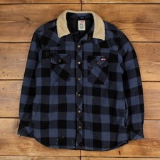 Dickies Jacket M Mens Blue Cotton Flannel Buffalo Plaid Snap Lined Sherpa Collar