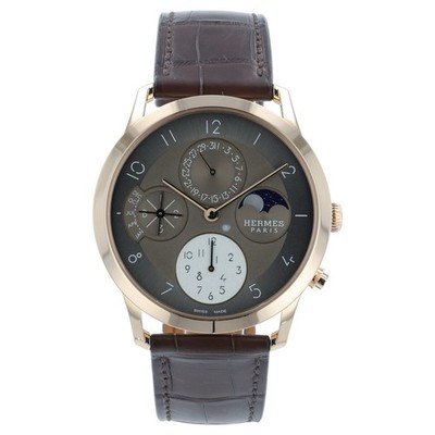NEW Hermes Quantieme 18k Rose Gold Brown Dial 39.5mm Automatic Watch 408038WW00