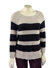NWT Ann Taylor LOFT Black/Taupe Striped long sleeve stretch Sweater Top Size S