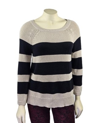 NWT Ann Taylor LOFT Black/Taupe Striped long sleeve stretch Sweater Top Size S