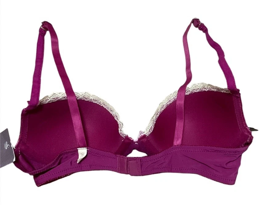 Sutiã Gilligan & O’Malley Push Up Demi 34A rosa com destaque de renda novo com etiquetas - Imagem 2 de 3