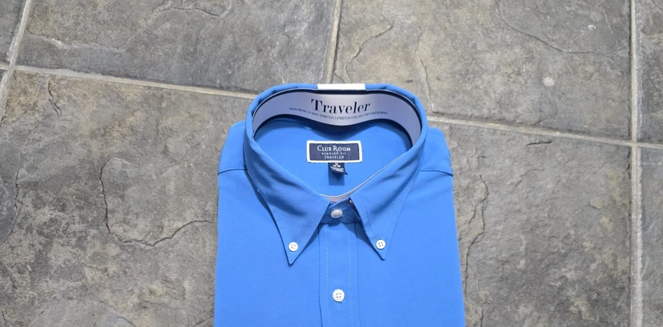 Club Room Traveler Dress Shirt Men's 16 34 35 Regatta Blue Regular - Fit Stretch - Image 2 of 2