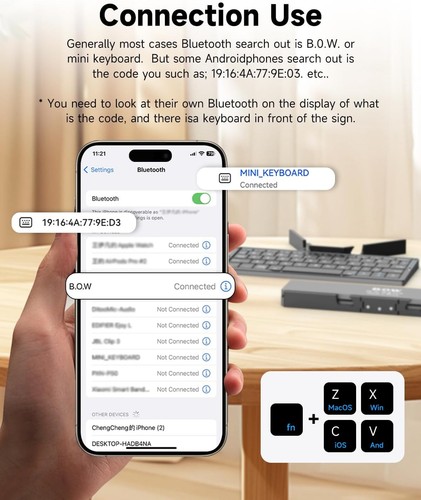 Mini Clavier Bluetooth Pliable avec Support Magnétique,Alliage d'Aluminium Blanc - Photo 3/7