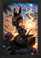 Anubis Girl in Egyptian Landscape Framed Wall Art Poster Canvas Print Picture