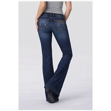 WRANGLER Embellished Pocket Bootcut Jeans Western Ranch Dark Wash Womens Sz 9x33