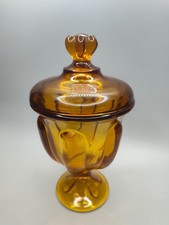 Vintage MCM Viking Glass Amber Epic 6-Petal Lidded Compote Candy Jar Dish 8.25"H