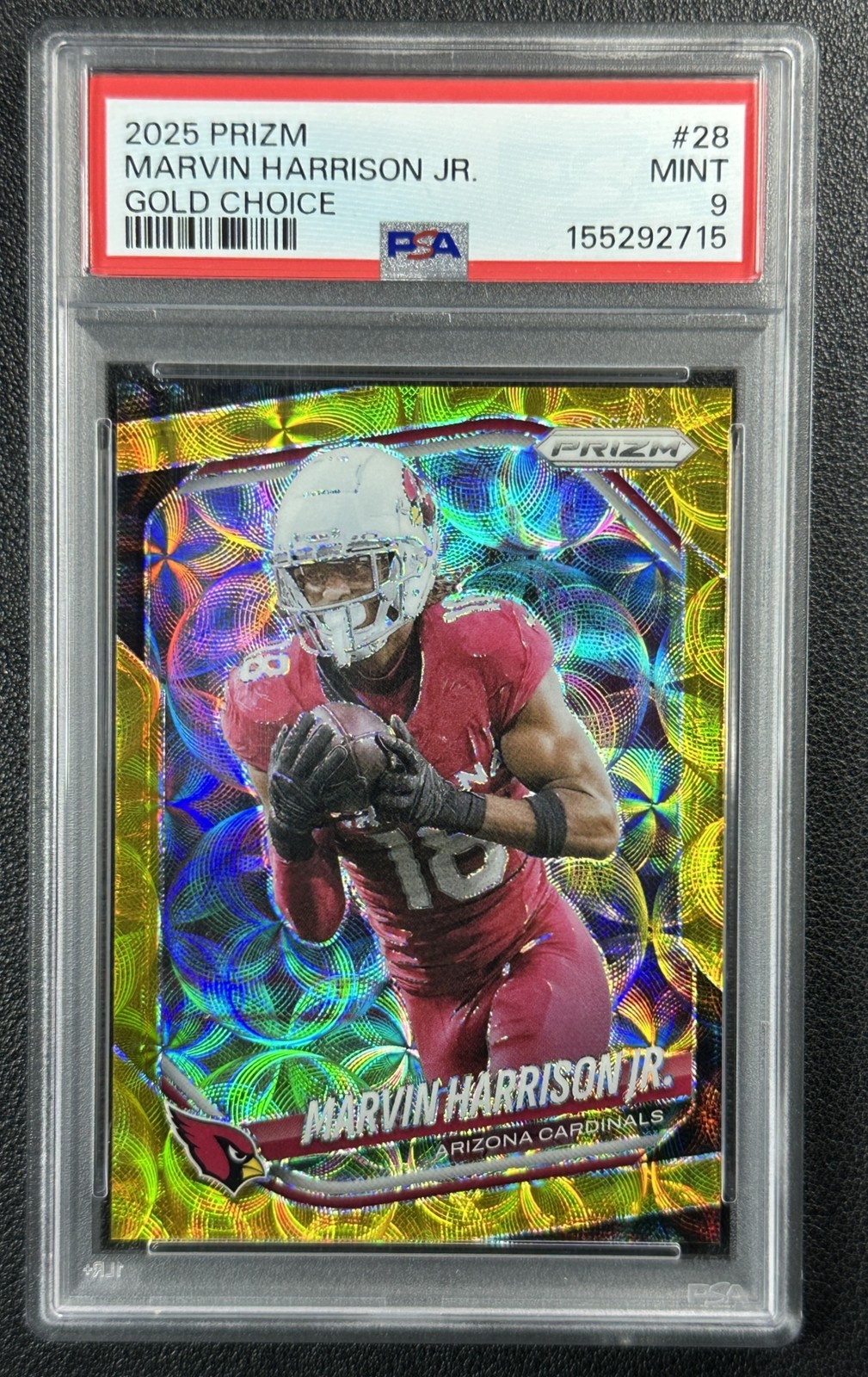 MARVIN HARRISON JR. PSA 9 2025 PANINI PRIZM #28 CHOICE GOLD 05/10 CARDINALS