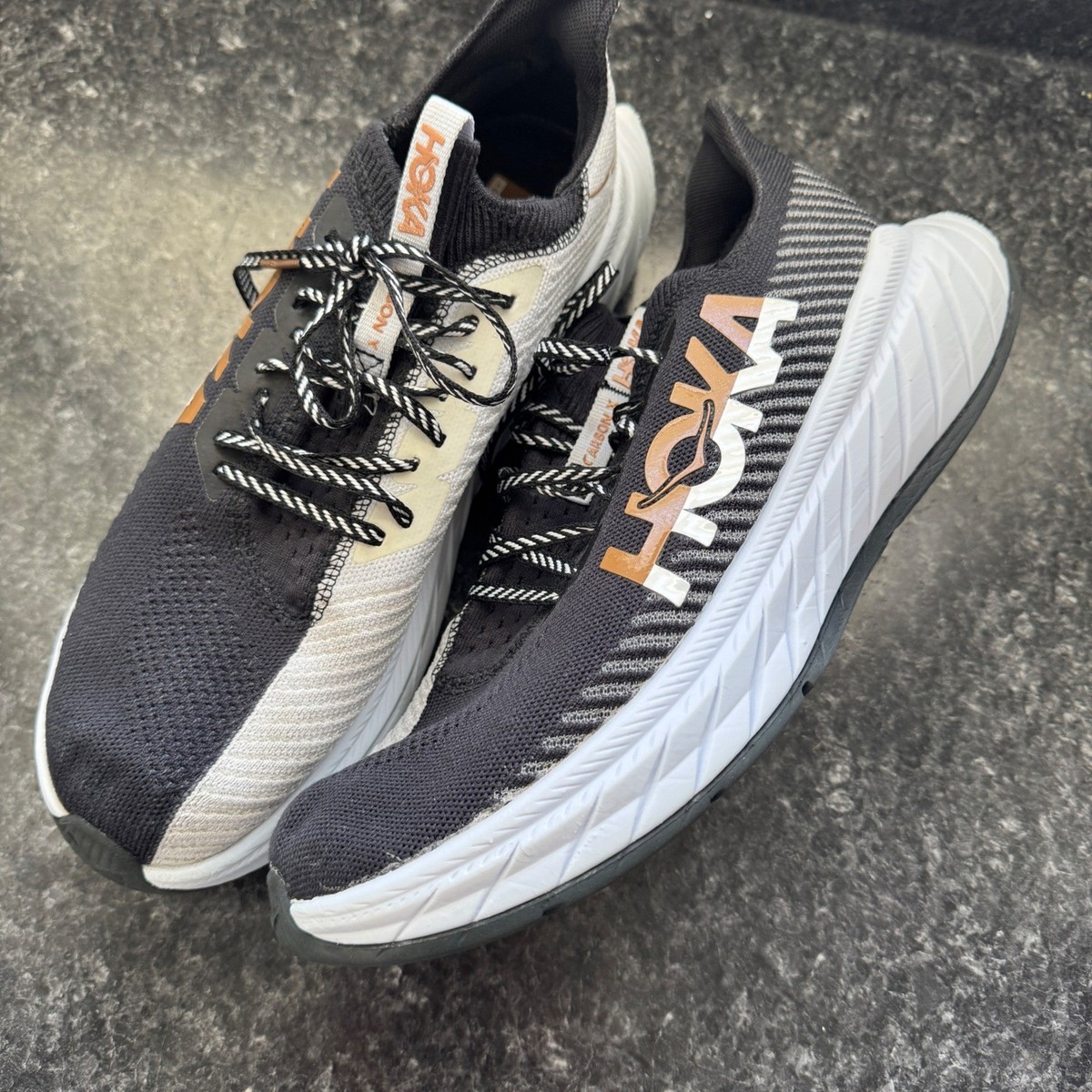 Hoka Carbon X3 Men's Running Shoes Black White Gold Size 11D | eBay