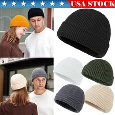 Cuff Beanie Knit Hat Cap Slouchy Skull Ski Men Women Plain Winter Warm Hats Gift