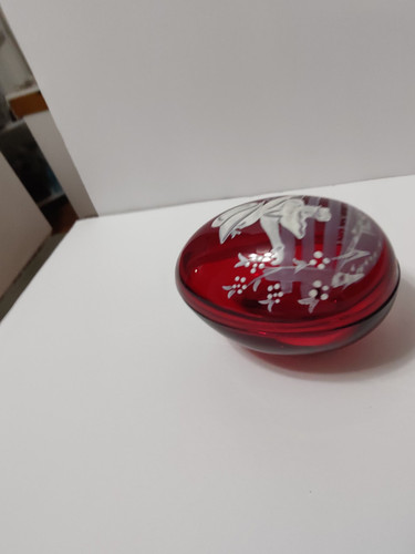 Vintage 1980 Westmoreland Glass Ruby Red Mary Gregory Style Signed Egg Box - Picture 6 of 9