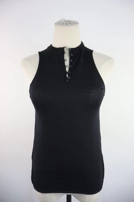 Max Mara Canotta Femme Noir Boutons Col Rond Basic Vintage Taille S Légère - Photo 1/4