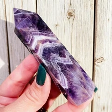 Chevron Amethyst Tower Point Natural Stone Obelisk Healing Reiki Home Decor Gift