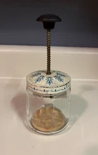 Androck Chopper Glass Measured Jar Patterned Metal Lid Vtg