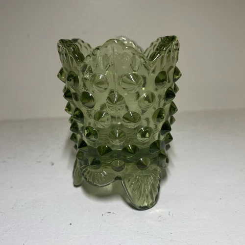 Vintage Fenton Colonial Green Hobnail 3 Footed Toothpick Holder