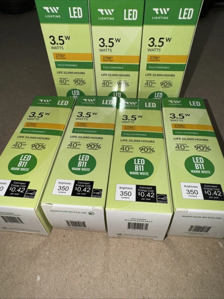 7PKG: TW Lighting 3.5w LED B11 Filament Warm White Dimmable 25,000 hour bulb - Image 2 of 3