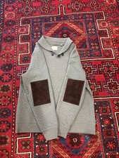 Billy Reid Quilted Sweatshirt Gray Suede Elbow Patches Size L, Men's Large