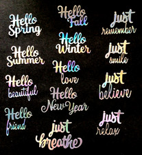 Holographic Hello Just phrase Word Paper Die Cut Embellishment Journal Scrapbook