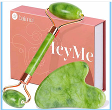 BAIMEI IcyMe Jade Roller Heart Gua Sha Set Green/Gold Manual Rolling Scraping