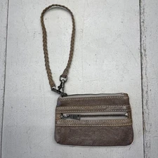 Andrew Marc Wristlet Womens Brown Leather Zip Coin Purse Card Holder Braided
