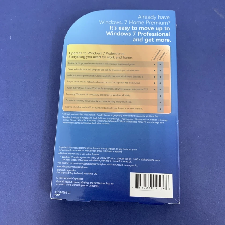 MICROSOFT WINDOWS 7 HOME PREMIUM TO PROFESSIONAL ANYTIME UPGRADE PC NEW SEALED - Image 2 of 2