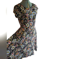 Ann Taylor LOFT Outlet Black Floral Print Dress Women's Size 8 NWT Boho